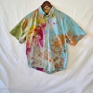 Eddie Bauer Tie Dye Button Down Short Sleeve Shirt Oversized Medium